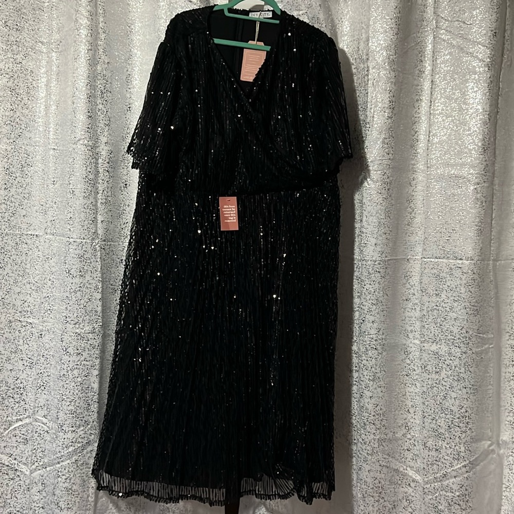 Ivy city sequined black dress NWT